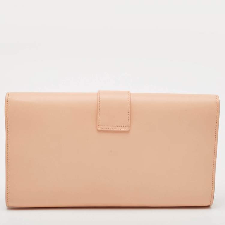 Pre Owned Saint Laurent Peach Leather Y Line Clutch