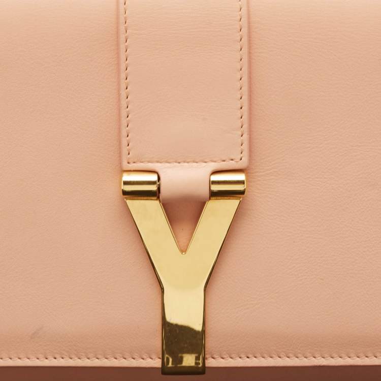 Pre Owned Saint Laurent Peach Leather Y Line Clutch