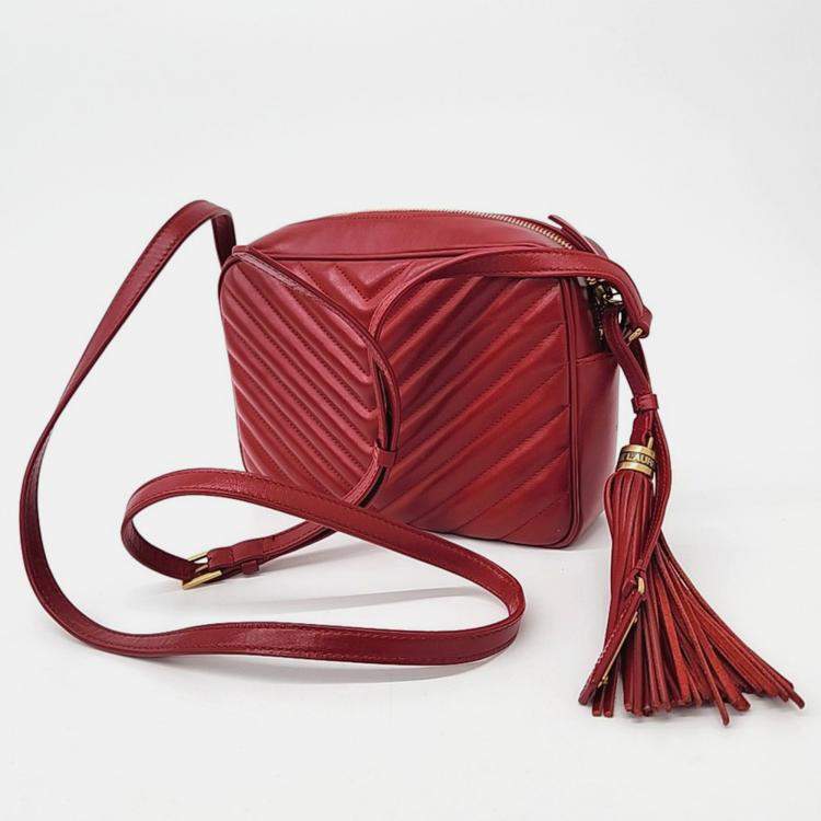 Pre Owned Saint Laurent Red Leather Lou Camera Bag