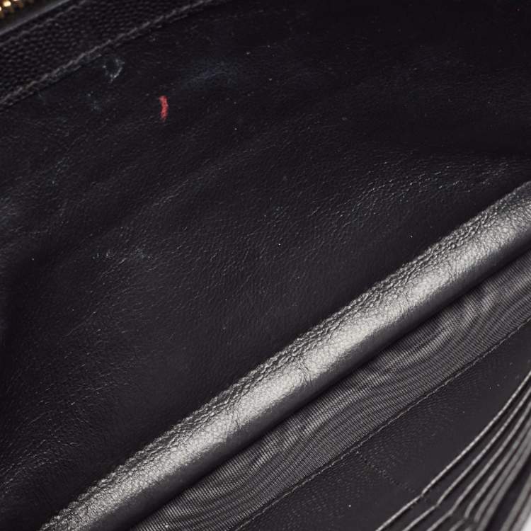 Pre Owned Saint Laurent Black Leather Matelasse Cassandre Envelope Wallet on Chain