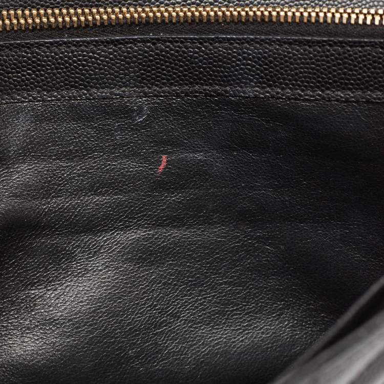 Pre Owned Saint Laurent Black Leather Matelasse Cassandre Envelope Wallet on Chain