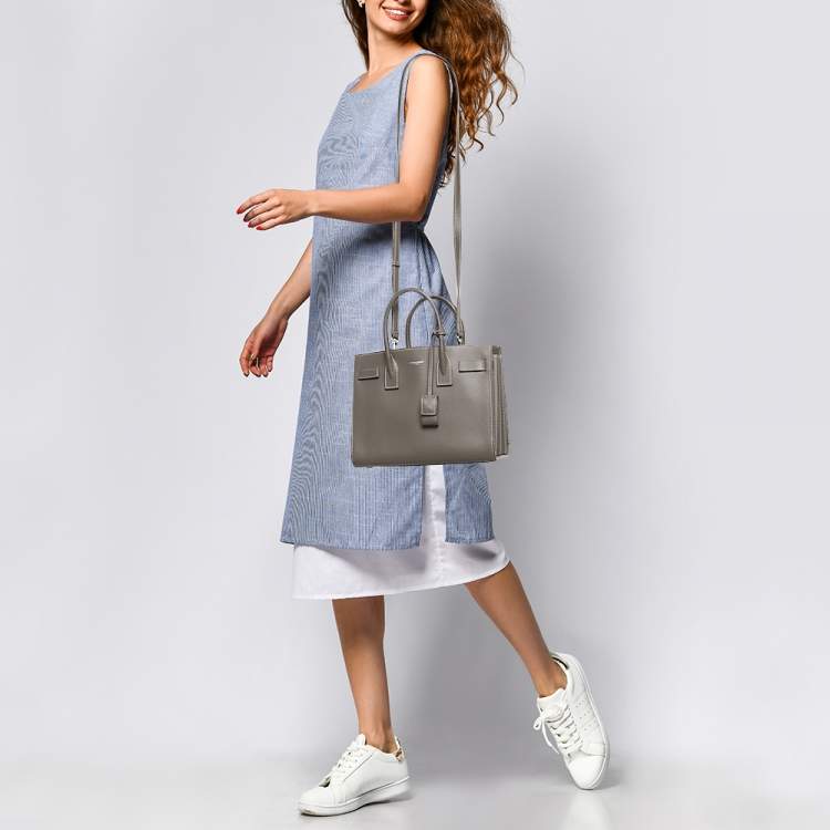 Pre Owned Saint Laurent Grey Leather Baby Classic Sac De Jour Tote