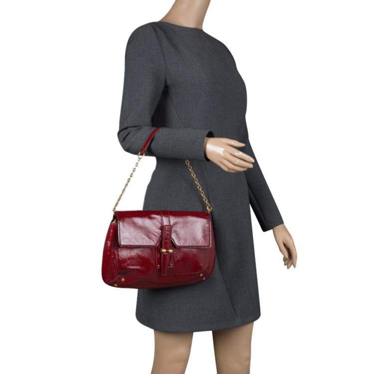 Pre Owned Yves Saint Laurent Red Patent Leather Emma Chain Shoulder Bag