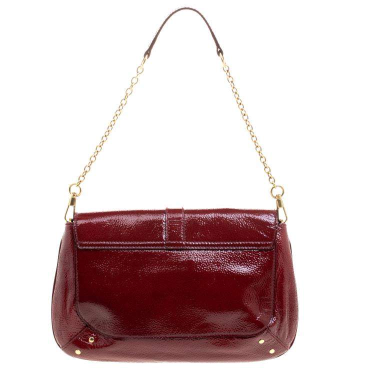 Pre Owned Yves Saint Laurent Red Patent Leather Emma Chain Shoulder Bag