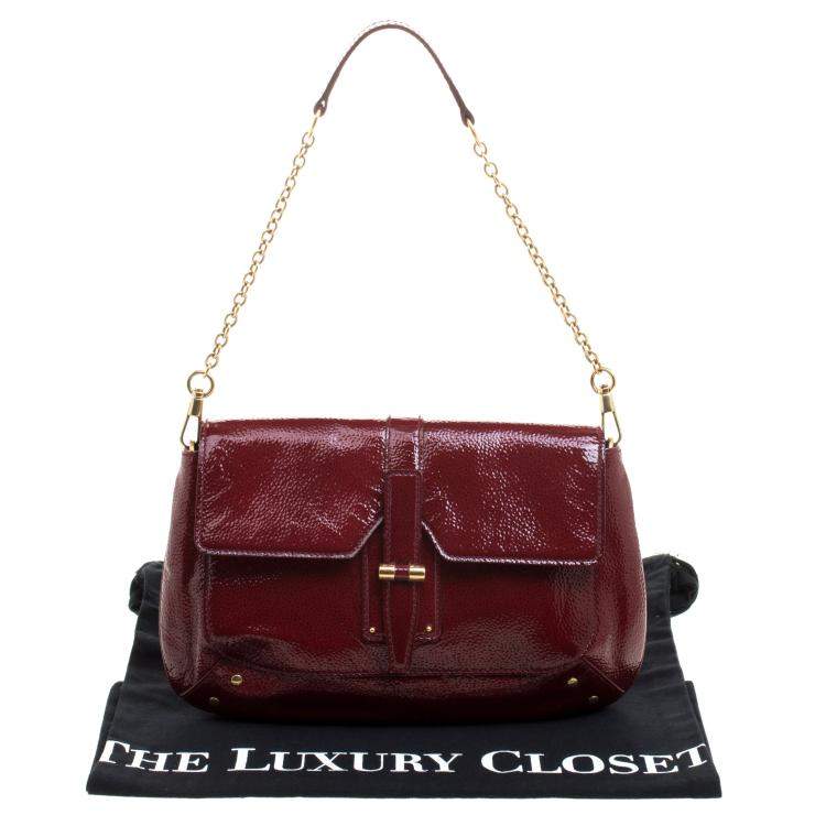 Pre Owned Yves Saint Laurent Red Patent Leather Emma Chain Shoulder Bag