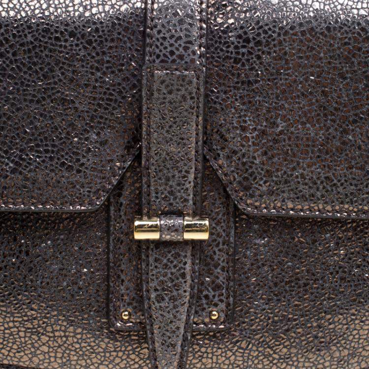 Pre Owned Saint Laurent Paris Metallic Grey Leather Emma Chain Shoulder Bag
