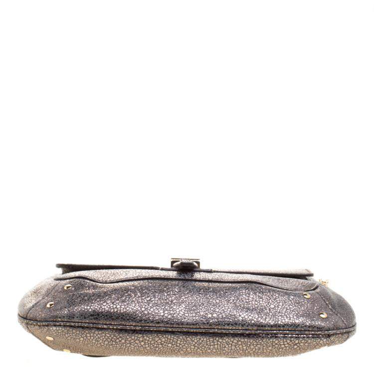 Pre Owned Saint Laurent Paris Metallic Grey Leather Emma Chain Shoulder Bag