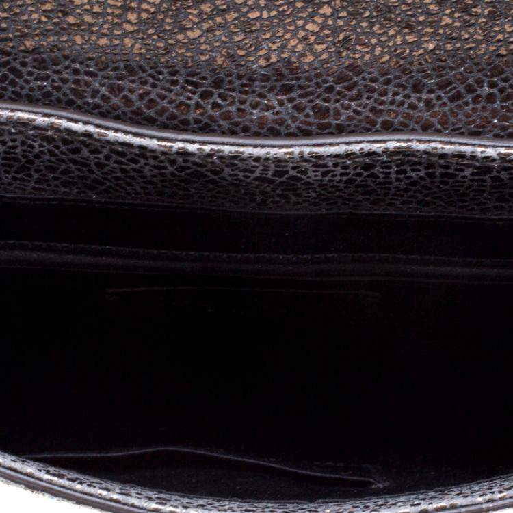 Pre Owned Saint Laurent Paris Metallic Grey Leather Emma Chain Shoulder Bag
