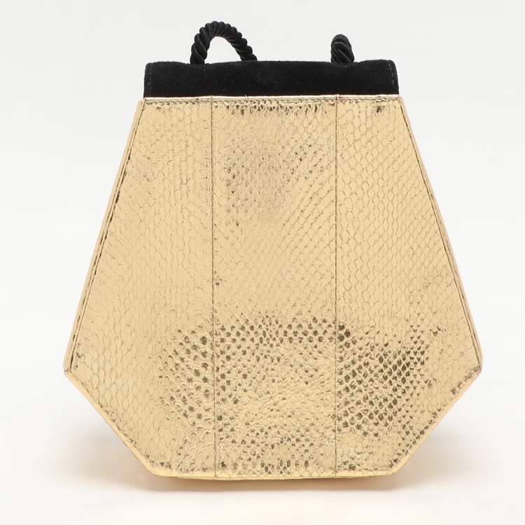 Pre Owned Saint Laurent Gold/Black Snakeskin Embossed Leather and Suede Opium Shoulder Bag