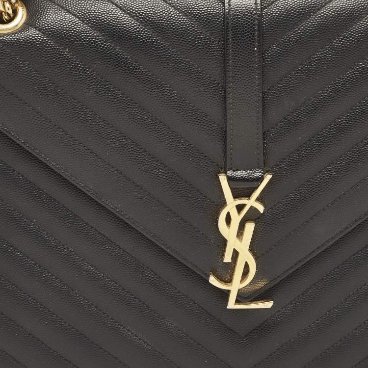 Pre Owned Saint Laurent Black Chevron Leather Large Monogram Envelope Shoulder Bag