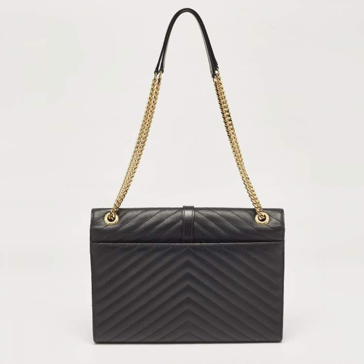 Pre Owned Saint Laurent Black Chevron Leather Large Monogram Envelope Shoulder Bag