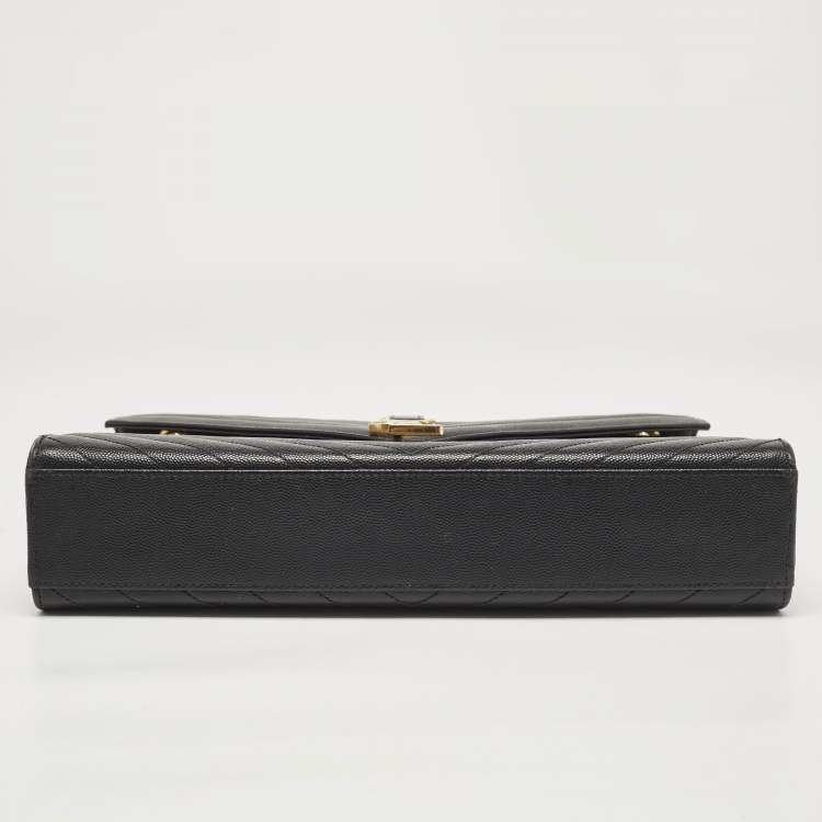 Pre Owned Saint Laurent Black Chevron Leather Large Monogram Envelope Shoulder Bag