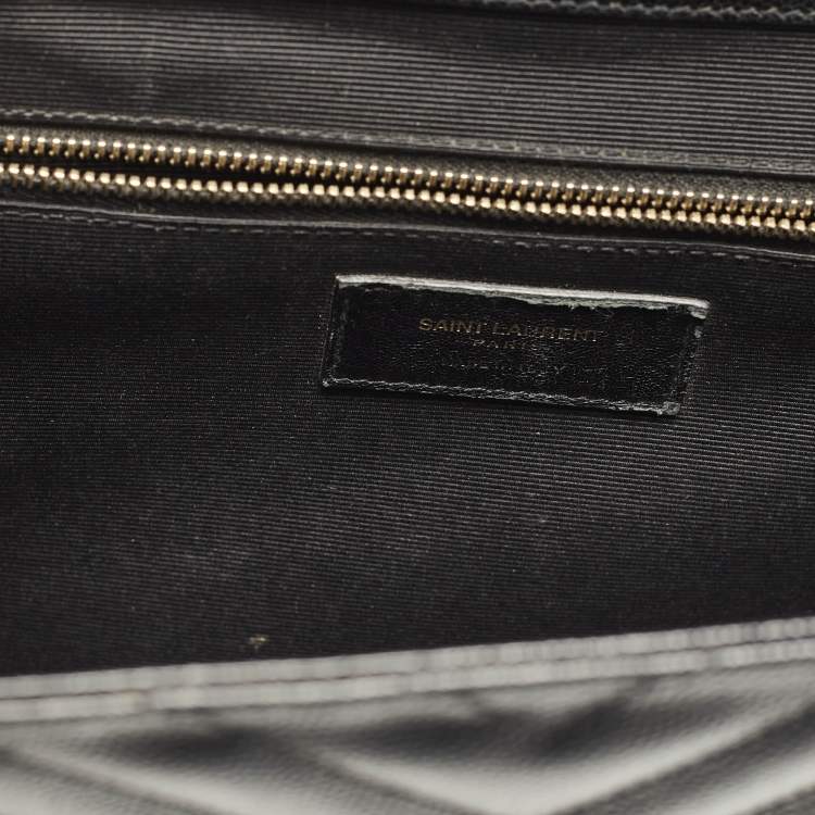 Pre Owned Saint Laurent Black Chevron Leather Large Monogram Envelope Shoulder Bag