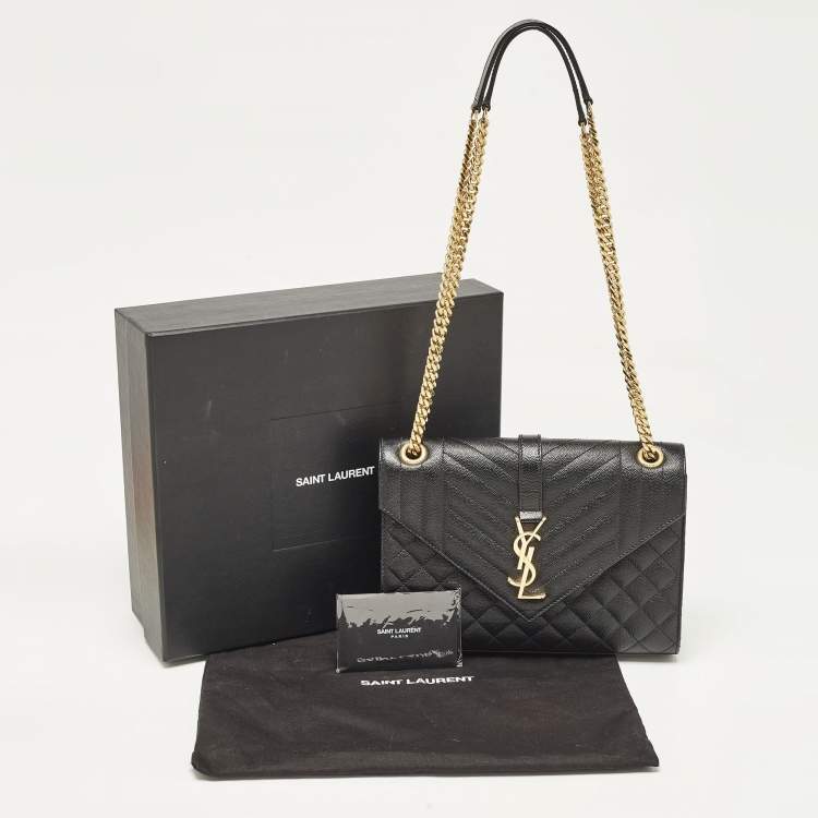 مملوكة مسبقًا Saint Laurent Black Mix Matelassé Leather Medium Envelope Shoulder Bag