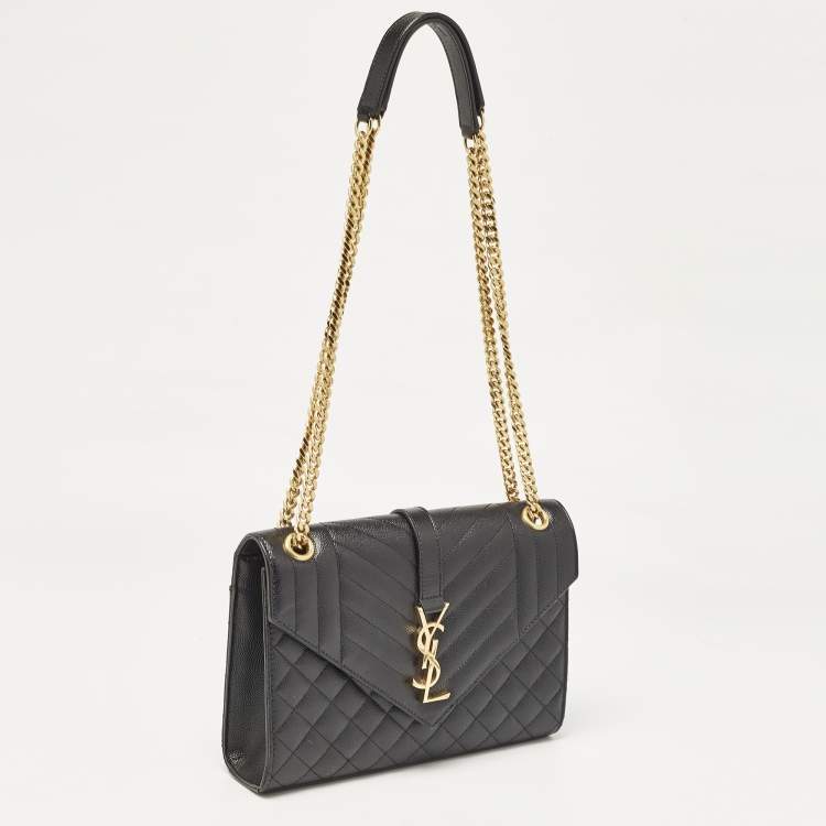 مملوكة مسبقًا Saint Laurent Black Mix Matelassé Leather Medium Envelope Shoulder Bag