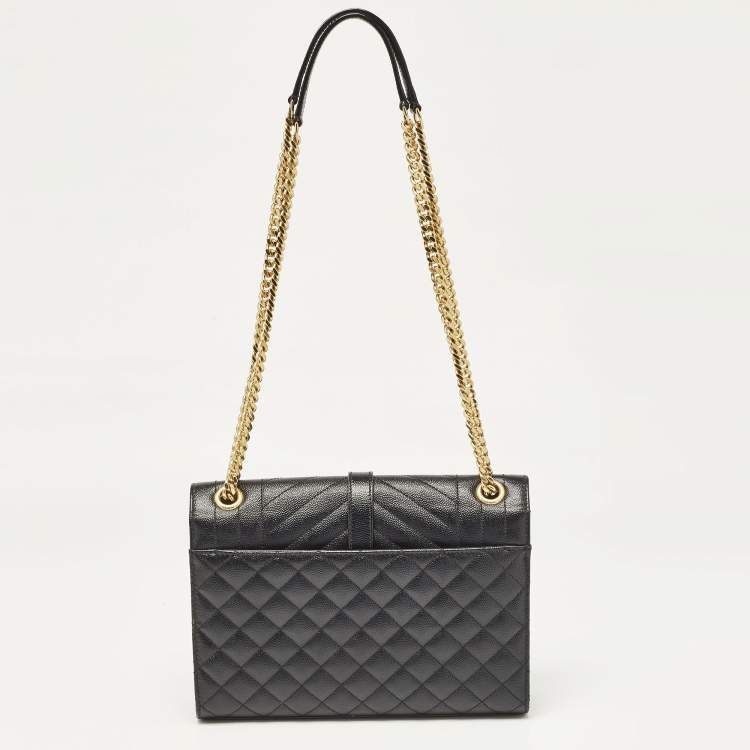 مملوكة مسبقًا Saint Laurent Black Mix Matelassé Leather Medium Envelope Shoulder Bag