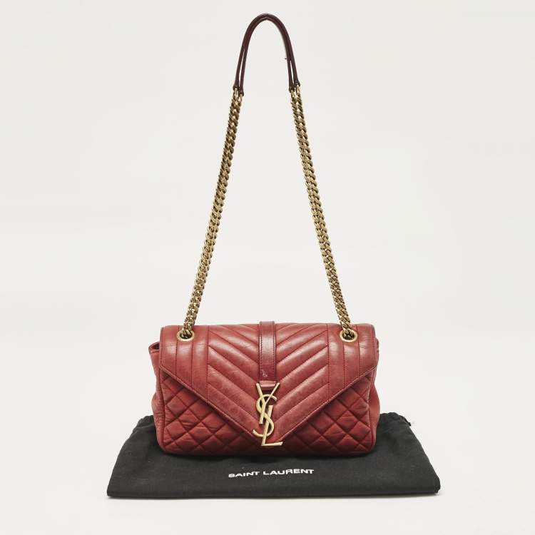 Pre Owned Saint Laurent Red Mix Matelasse Leather Medium College Flap Bag
