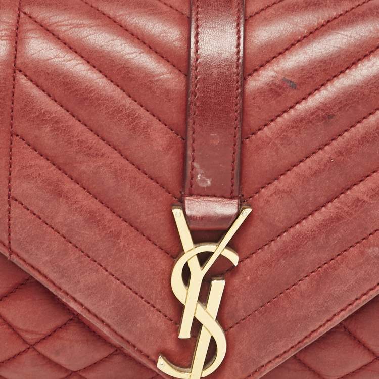 Pre Owned Saint Laurent Red Mix Matelasse Leather Medium College Flap Bag