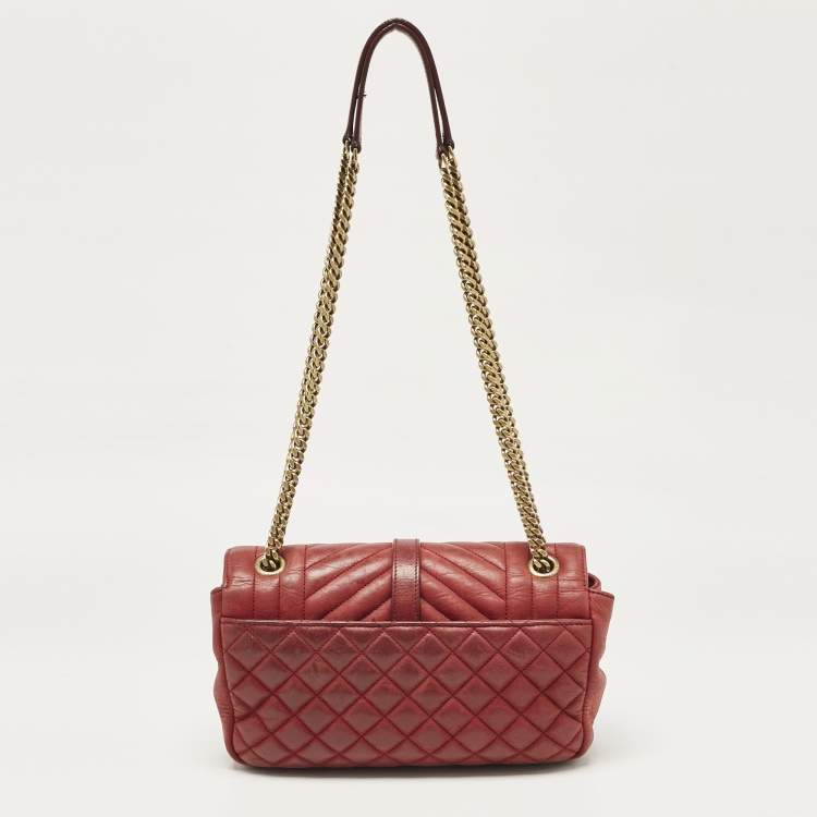 Pre Owned Saint Laurent Red Mix Matelasse Leather Medium College Flap Bag