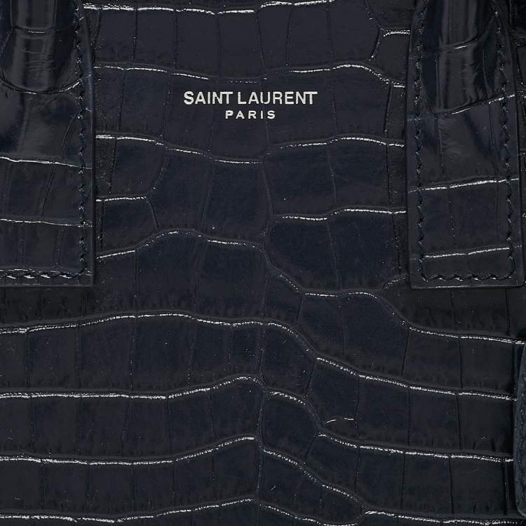 Pre Owned Saint Laurent Navy Blue Croc Embossed Leather Nano Classic Sac De Jour Tote