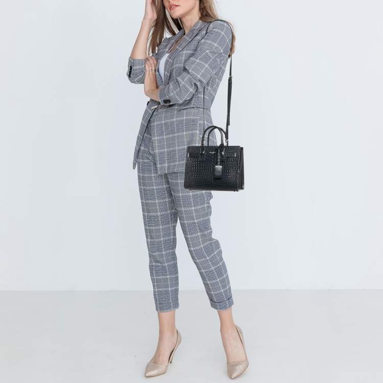 Pre Owned Saint Laurent Navy Blue Croc Embossed Leather Nano Classic Sac De Jour Tote