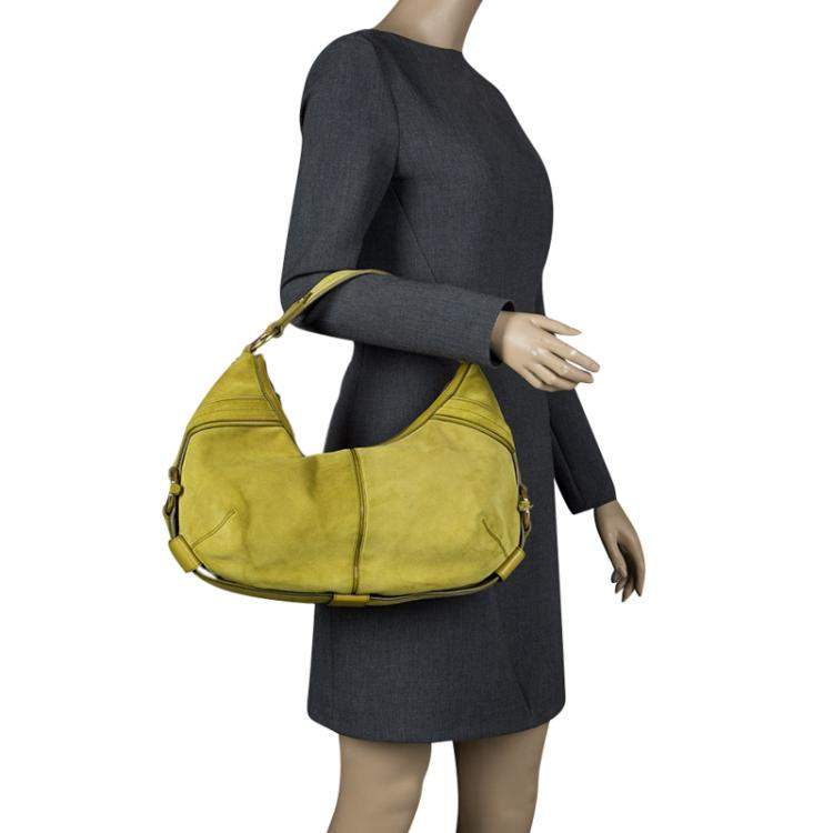 Pre Owned Yves Saint Laurent Mustard Yellow Suede Hobo