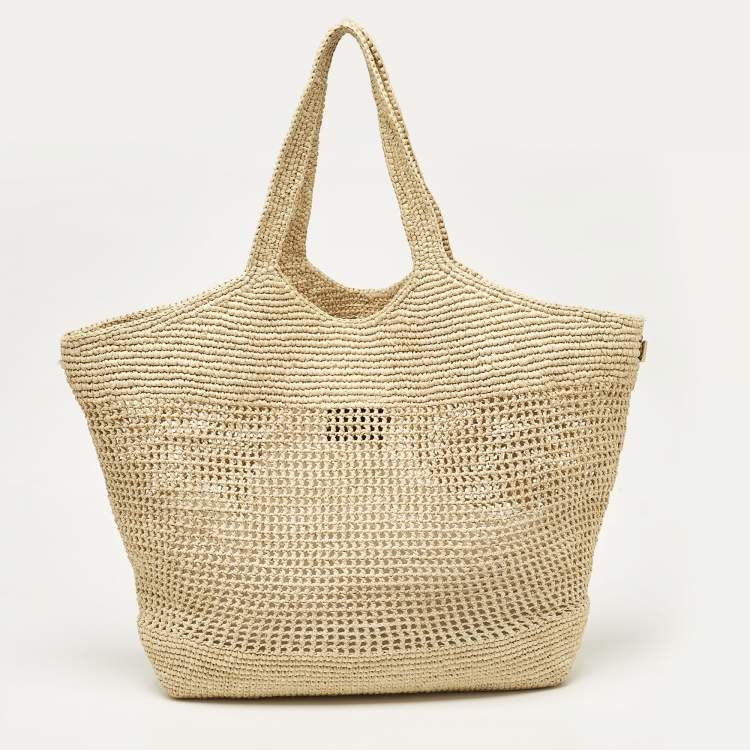 Pre Owned Saint Laurent Natural Raffia ICare Tote