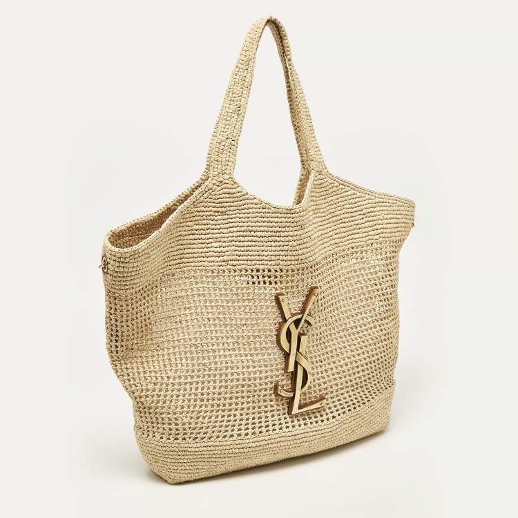 Pre Owned Saint Laurent Natural Raffia ICare Tote