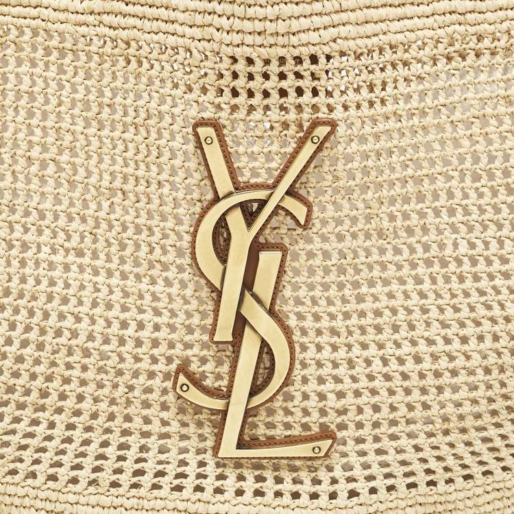 Pre Owned Saint Laurent Natural Raffia ICare Tote