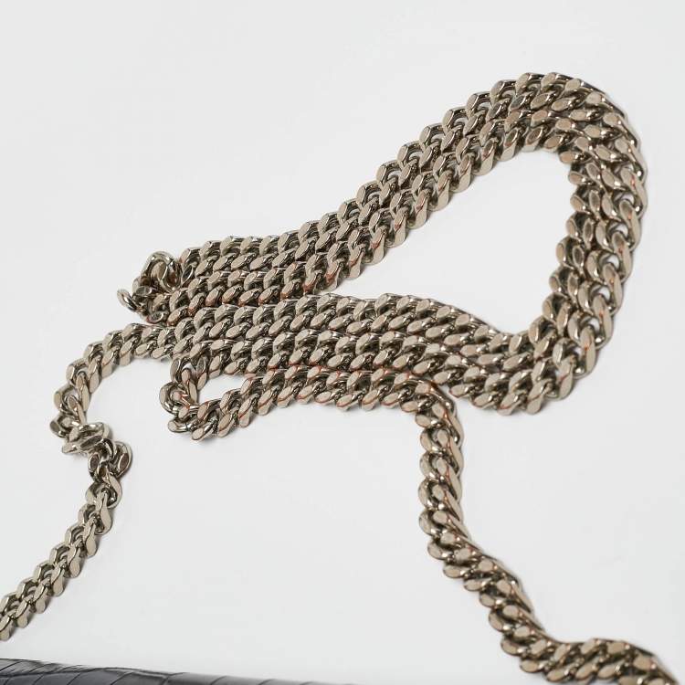 Pre Owned Saint Laurent Black Croc Embossed Leather Monogram Wallet On Chain