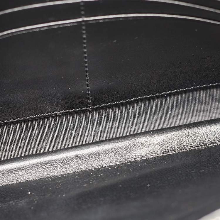 Pre Owned Saint Laurent Black Croc Embossed Leather Monogram Wallet On Chain