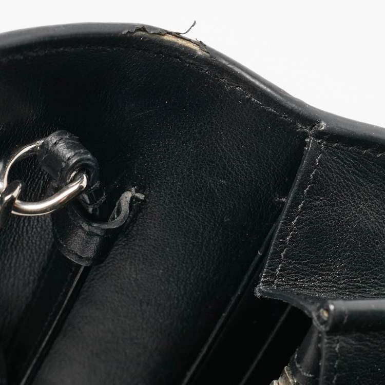 Pre Owned Saint Laurent Black Croc Embossed Leather Monogram Wallet On Chain