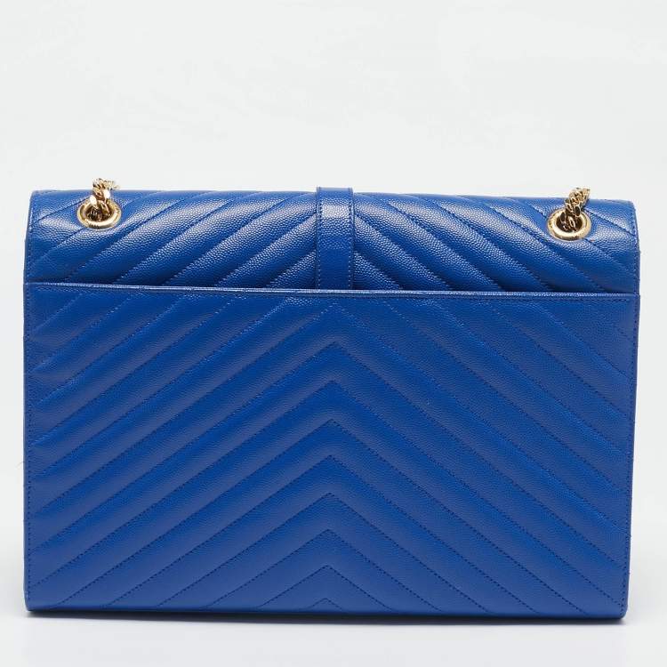 Pre Owned Saint Laurent Blue Chevron Leather Large Monogram Envelope Shoulder Bag