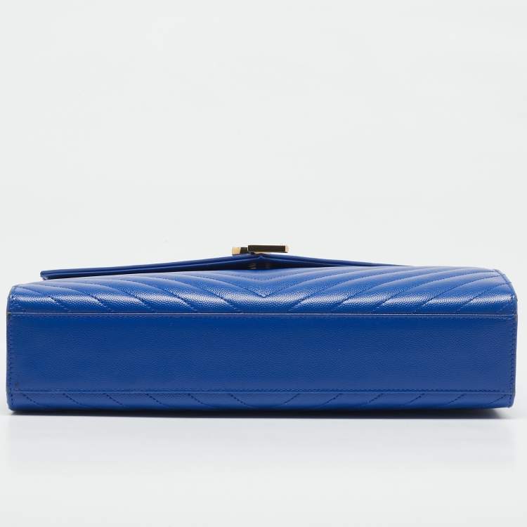 Pre Owned Saint Laurent Blue Chevron Leather Large Monogram Envelope Shoulder Bag