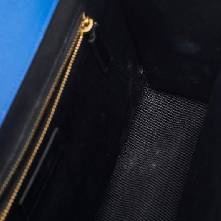 Pre Owned Saint Laurent Blue Chevron Leather Large Monogram Envelope Shoulder Bag