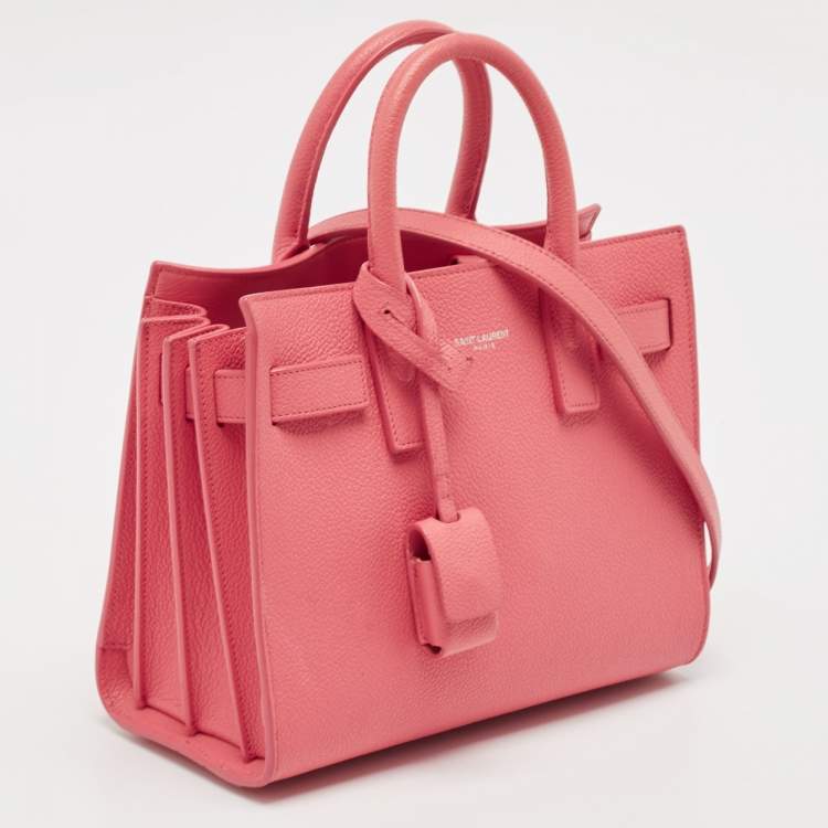 Pre Owned Saint Laurent Dark Pink Leather Nano Classic Sac De Jour Tote