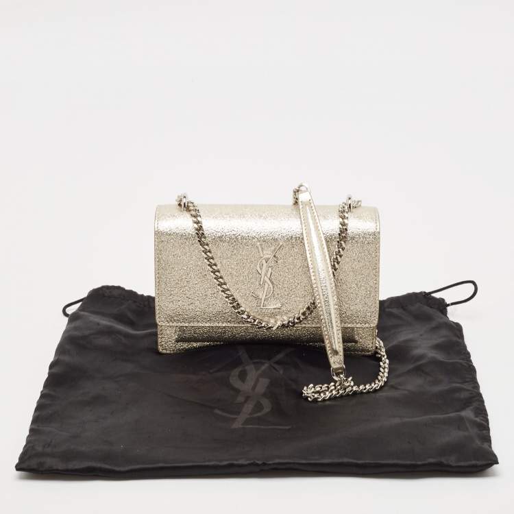 Pre Owned Saint Laurent Gold Textured Leather Mini Sunset Chain Bag