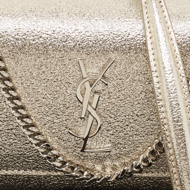 Pre Owned Saint Laurent Gold Textured Leather Mini Sunset Chain Bag