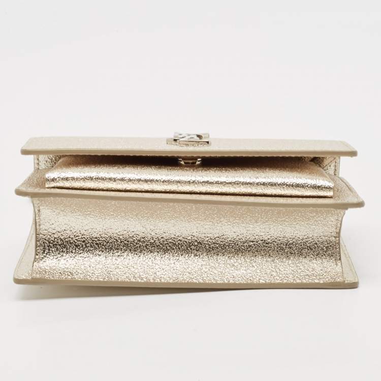 Pre Owned Saint Laurent Gold Textured Leather Mini Sunset Chain Bag
