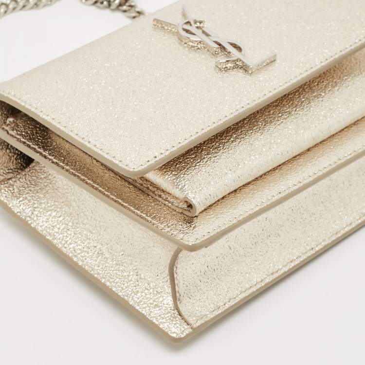 Pre Owned Saint Laurent Gold Textured Leather Mini Sunset Chain Bag