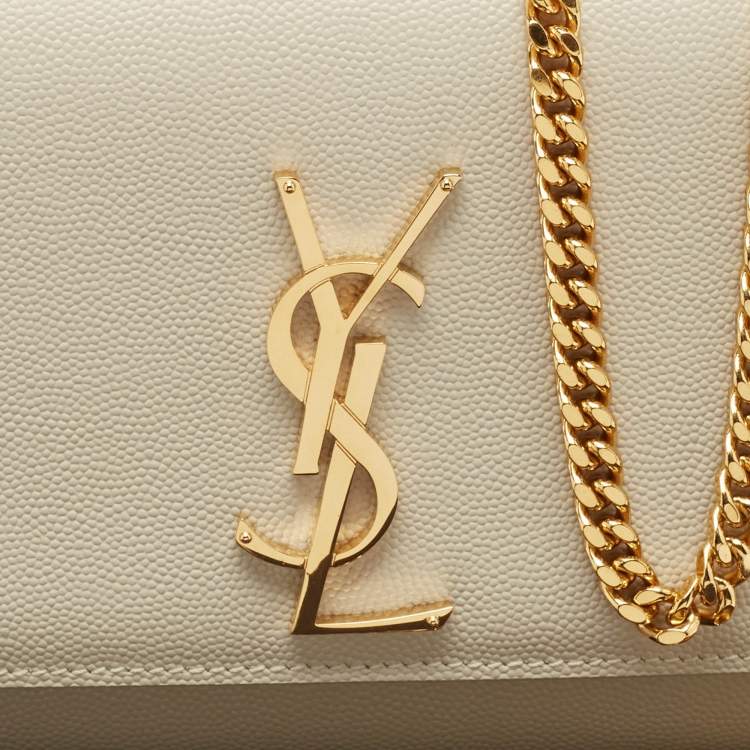 Pre Owned Saint Laurent Off White Leather Small Kate Shoulder Bag