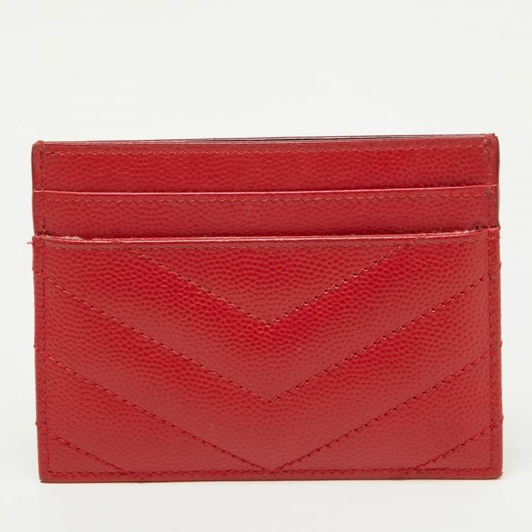 Pre Owned Saint Laurent Red Matelassé Leather Monogram Card Holder