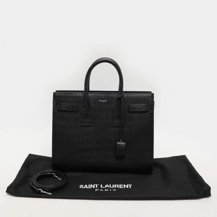 Pre Owned Saint Laurent Black Croc Embossed Leather Small Classic Sac De Jour Tote