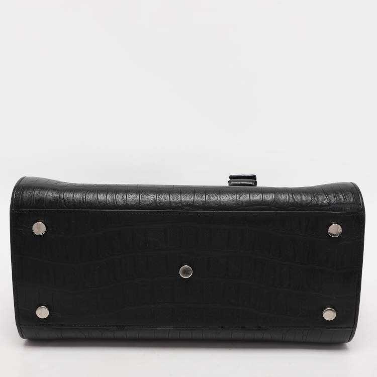 Pre Owned Saint Laurent Black Croc Embossed Leather Small Classic Sac De Jour Tote
