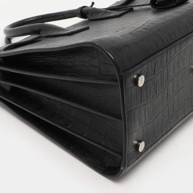 Pre Owned Saint Laurent Black Croc Embossed Leather Small Classic Sac De Jour Tote