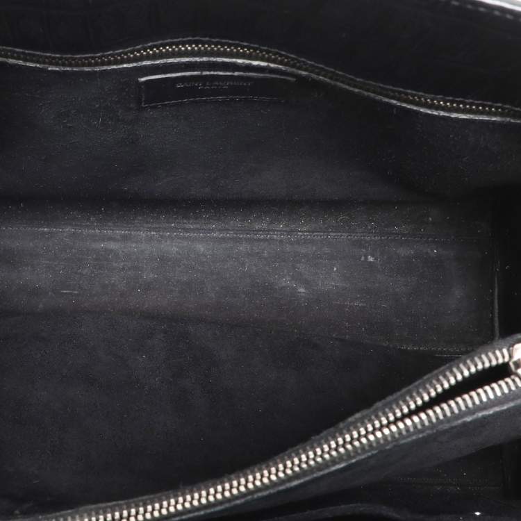 Pre Owned Saint Laurent Black Croc Embossed Leather Small Classic Sac De Jour Tote