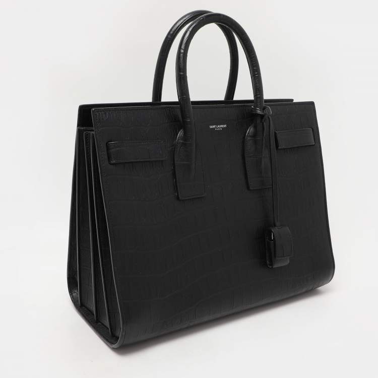 Pre Owned Saint Laurent Black Croc Embossed Leather Small Classic Sac De Jour Tote