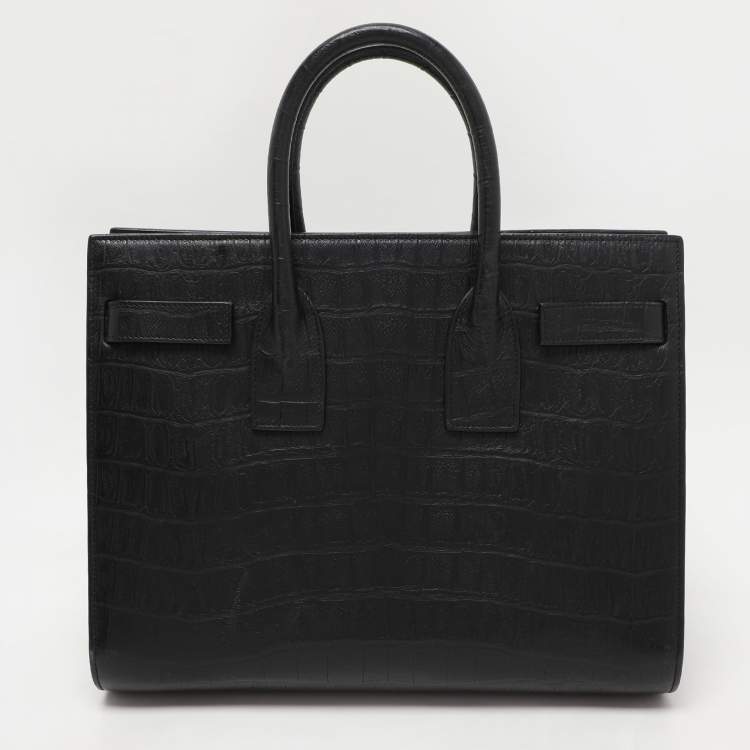 Pre Owned Saint Laurent Black Croc Embossed Leather Small Classic Sac De Jour Tote