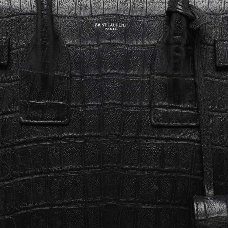 Pre Owned Saint Laurent Black Croc Embossed Leather Small Classic Sac De Jour Tote