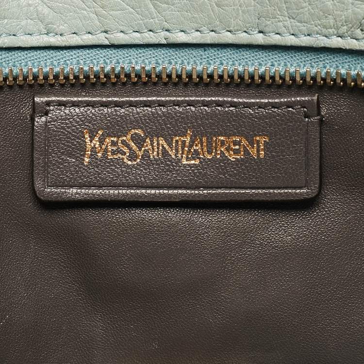 Pre Owned Yves Saint Laurent Light Green Ostrich Leather Small Ligne Y Cabas Chyc Tote